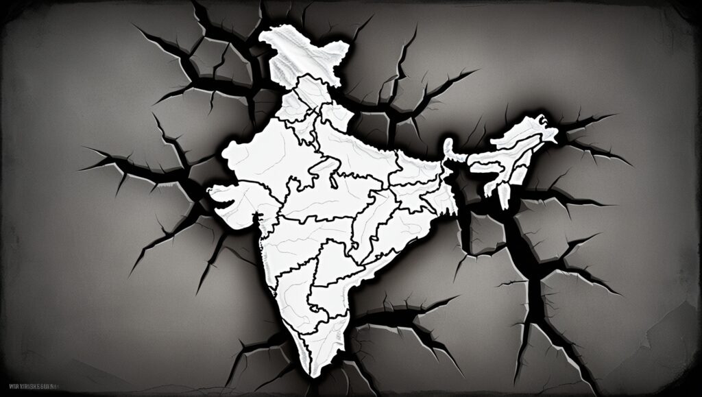 Cracked India map, symbolizes dark facts about India