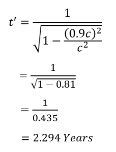 Time dilation calculation for 90% speed of light